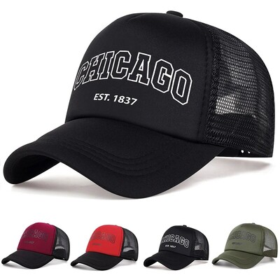 Șapcă de baseball din plasă de vară pentru bărbați, sport în aer liber, șapcă snapback cu litere Chicago, pentru femei, șepci unisex, respirabile, căciuli hip hop de camioner