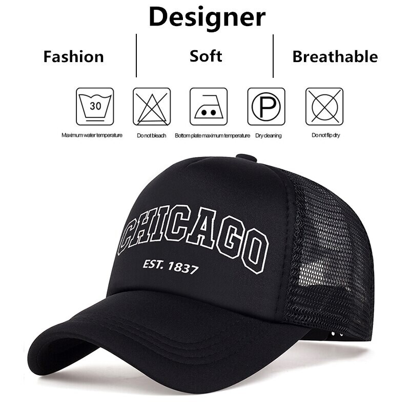 Șapcă de baseball din plasă de vară pentru bărbați, sport în aer liber, șapcă snapback cu litere Chicago, pentru femei, șepci unisex, respirabile, căciuli hip hop de camioner