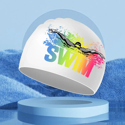 Șepci de înot imprimate pentru bărbați, femei, șepci de înot din silicon de dimensiuni mari, păr lung, protecție pentru urechi, șepci de înot pentru adulți, accesorii pentru piscină