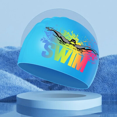 Șepci de înot imprimate pentru bărbați, femei, șepci de înot din silicon de dimensiuni mari, păr lung, protecție pentru urechi, șepci de înot pentru adulți, accesorii pentru piscină