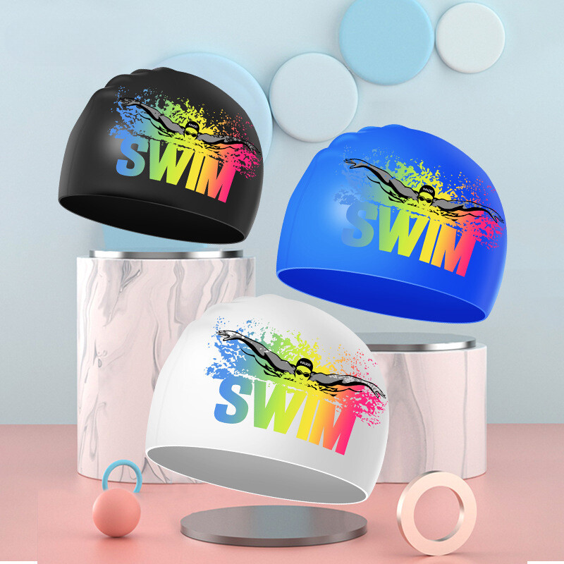 Șepci de înot imprimate pentru bărbați, femei, șepci de înot din silicon de dimensiuni mari, păr lung, protecție pentru urechi, șepci de înot pentru adulți, accesorii pentru piscină