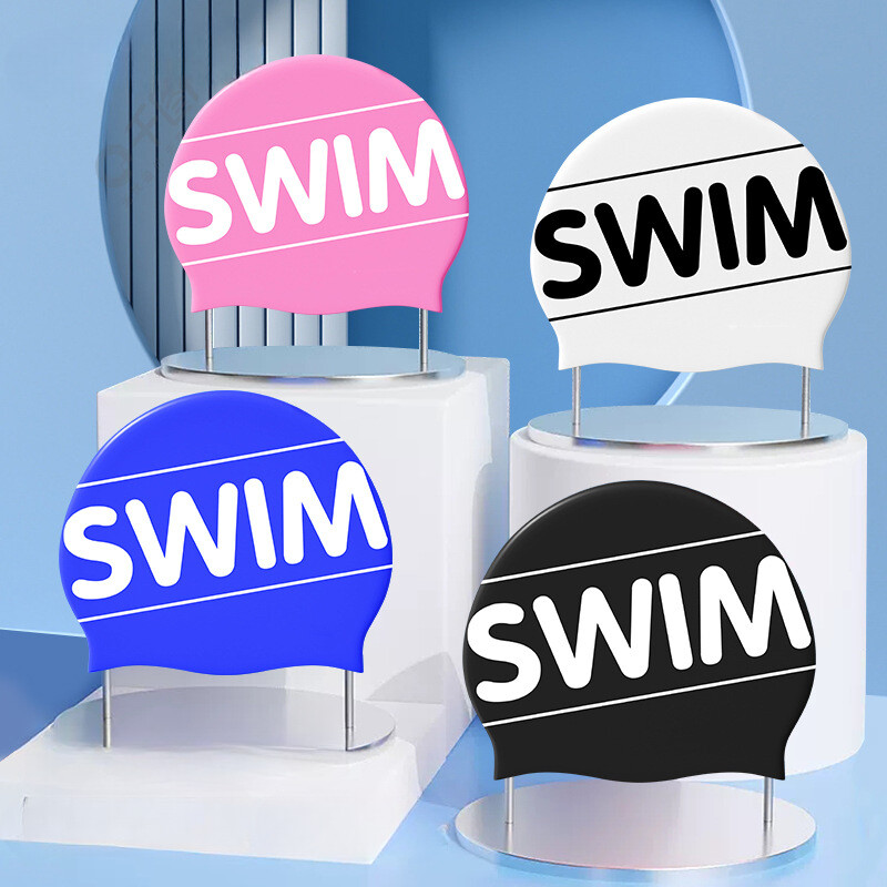 Șepci de înot imprimate pentru bărbați, femei, șepci de înot din silicon de dimensiuni mari, păr lung, protecție pentru urechi, șepci de înot pentru adulți, accesorii pentru piscină