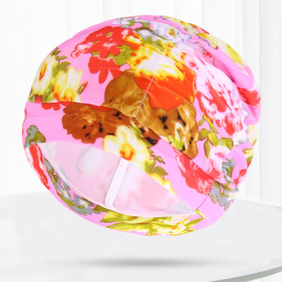 Дамски шапки за плуване от плат, плувен басейн, водни спортове, къпане, плисирана шапка, шапка с дълга коса, найлонов тюрбан, еластичен, цветя за възрастни с щампи