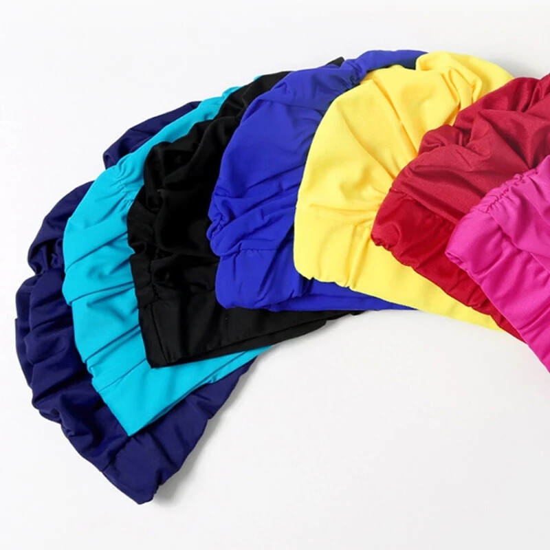 Платени шапки за плуване за жени Мъжки, плисирани еластични удобни шапки за баня Запазват прическата непроменена Найлонови платнени шапки за плуване