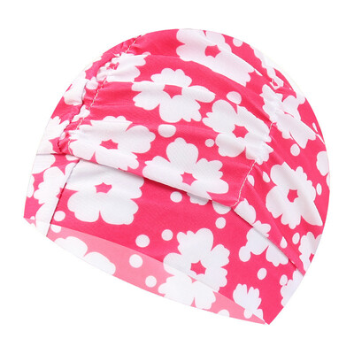 Шапки за плуване от плисиран плат Жени, мъже, цветя, сърца, звезди, щампи, плувен басейн, водни спортове, дълга коса, ластик, найлонова шапка за баня, тюрбан