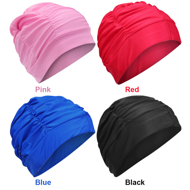 Șepci de înot pentru adulți pentru femei Șepci de baie de culoare solidă Pălării de înot din poliester Acoperă urechi pentru păr lung țese Extensii Bucle