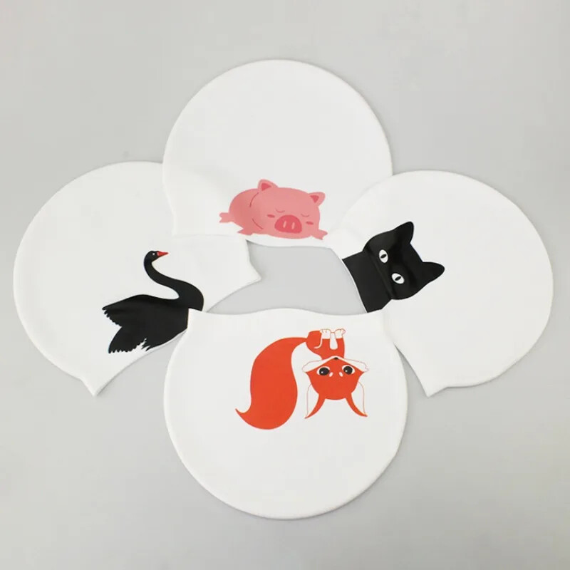 Șepci de înot universale pentru copii adulți protecție urechi șapcă de înot din silicon imprimare șapcă de înot drăguță cu desene animate Accesorii pentru piscină