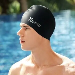 Palielināta versija Silikona peldcepure vīriešiem, ūdensnecaurlaidīga, nenožņaugjoša ausu aizsardzība peldēšanas druka, liela izmēra sievietēm