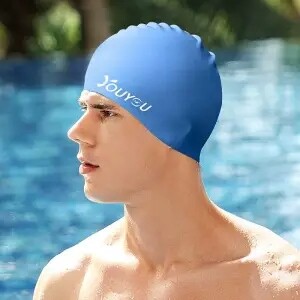 Palielināta versija Silikona peldcepure vīriešiem, ūdensnecaurlaidīga, nenožņaugjoša ausu aizsardzība peldēšanas druka, liela izmēra sievietēm