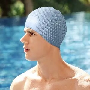 Palielināta versija Silikona peldcepure vīriešiem, ūdensnecaurlaidīga, nenožņaugjoša ausu aizsardzība peldēšanas druka, liela izmēra sievietēm