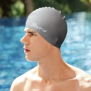 Palielināta versija Silikona peldcepure vīriešiem, ūdensnecaurlaidīga, nenožņaugjoša ausu aizsardzība peldēšanas druka, liela izmēra sievietēm