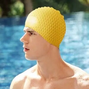 Palielināta versija Silikona peldcepure vīriešiem, ūdensnecaurlaidīga, nenožņaugjoša ausu aizsardzība peldēšanas druka, liela izmēra sievietēm