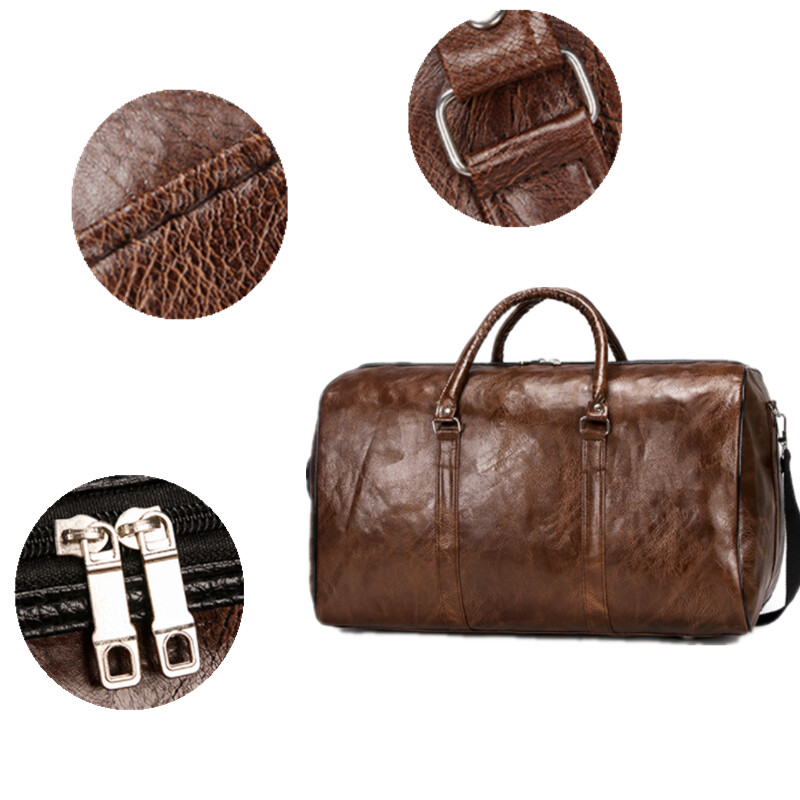 Kožna putna torba Large Duffle Independent Big Fitness Bags Ručna torba Torba Prtljaga Torba za rame Crna muška moda Patent zatvarač Pu