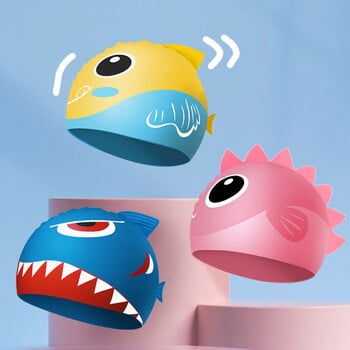 Cartoon Cute Fish Shark Shape Silicone Scoup for Children Protect Ears Καπέλο κολύμβησης για αγόρια κορίτσια Αξεσουάρ πισίνας