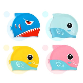 Cartoon Cute Fish Shark Shape Silicone Scoup for Children Protect Ears Καπέλο κολύμβησης για αγόρια κορίτσια Αξεσουάρ πισίνας