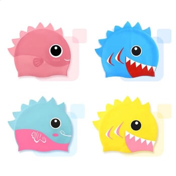 Cartoon Cute Fish Shark Shape Silicone Scoup for Children Protect Ears Καπέλο κολύμβησης για αγόρια κορίτσια Αξεσουάρ πισίνας