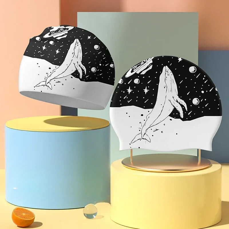 Cască de înot din silicon cu model Kunpeng- Impermeabil, anti-alunecare, potrivire elastică pentru păr lung/scurt, echipament de piscină pentru protecția urechilor