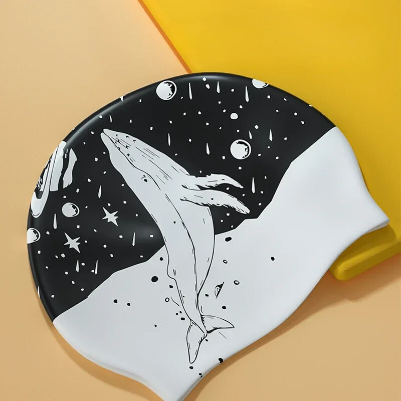 Cască de înot din silicon cu model Kunpeng- Impermeabil, anti-alunecare, potrivire elastică pentru păr lung/scurt, echipament de piscină pentru protecția urechilor