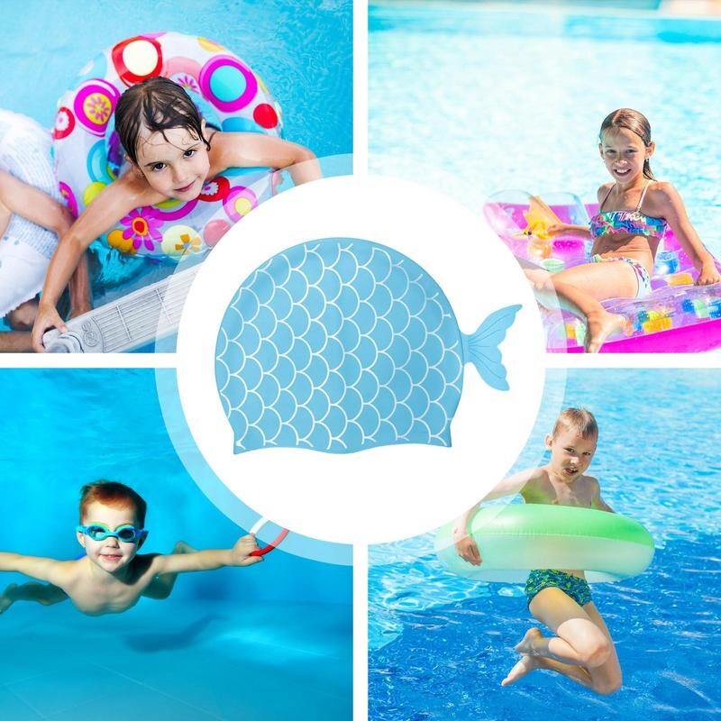 Pălărie de înot pentru copii Pălărie de baie în stil sirenă din silicon pentru fete Pălărie de înot pentru copii cu elasticitate ridicată Accesorii pentru piscină pt.