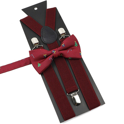 Božićni set leptir-mašne na tregere za muškarce Žene Dječaci Djevojčice Jednobojne elastične kožne podesive naramenice Y-nazad Poklon s temom festivala