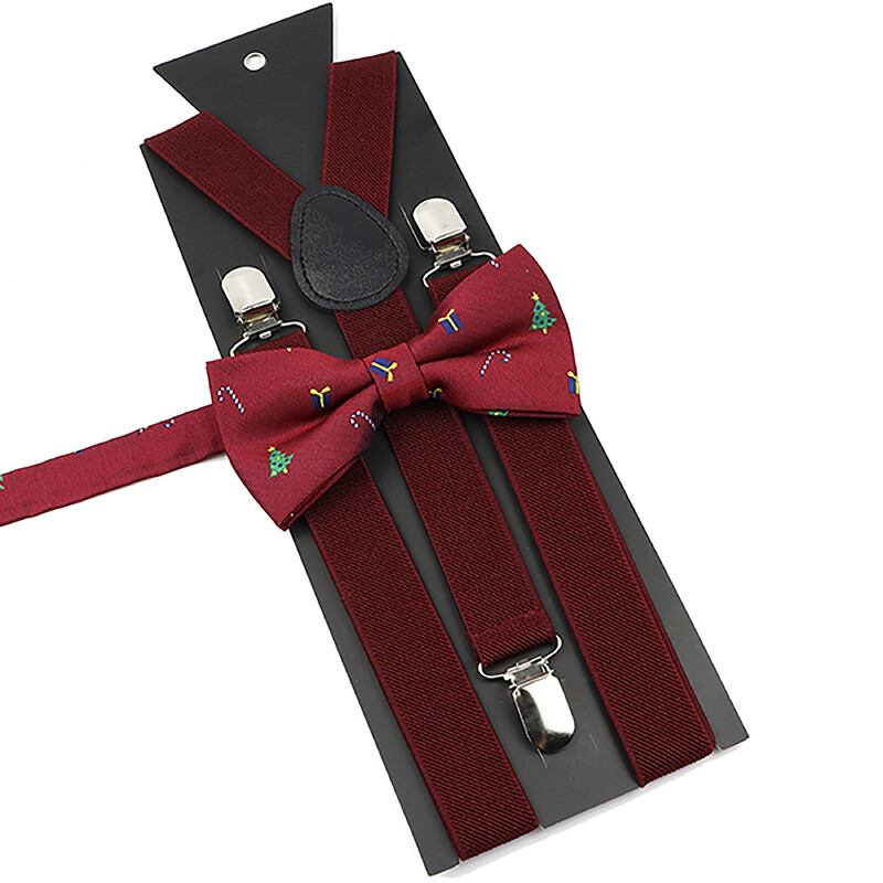 Božićni set leptir-mašne na tregere za muškarce Žene Dječaci Djevojčice Jednobojne elastične kožne podesive naramenice Y-nazad Poklon s temom festivala