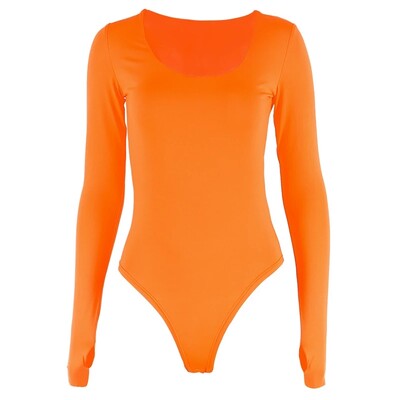 Body portocaliu neon femei cu mânecă lungă bodycon sexy toamnă iarnă Streetwear ținute de petrecere de club ocazional îmbrăcăminte feminină