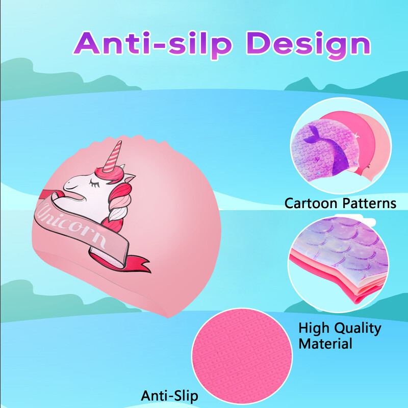 Șapcă de înot pentru fată drăguță pentru copii, șapcă de înot din silicon elastic, impermeabilă, pentru piscină, șepci de baie gorro natacion, pălărie de scufundări pentru copii