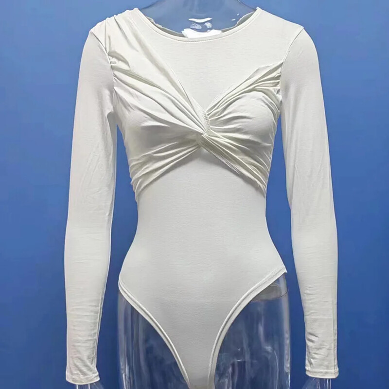 2025. gada pavasara pavasara modes bikses ar garām piedurknēm sieviešu vienkrāsains kombinezons ar garām piedurknēm, mezgls, sieviešu vasaras kombinezons