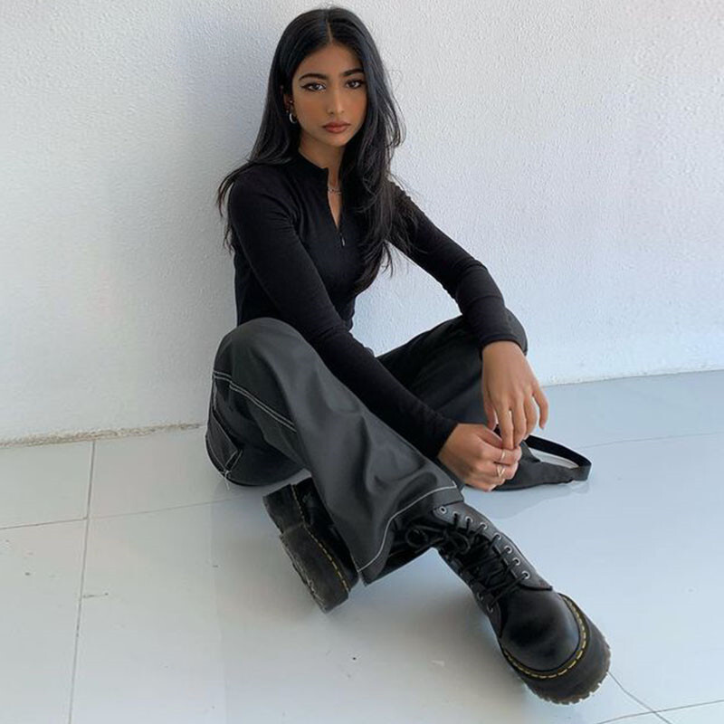 CNYISHE Salopete sexy din catifea cu teacă pentru femei Body cu mânecă lungă cu fermoar obișnuit Salopete pentru femei Moda Streetwear Ținute Salopete