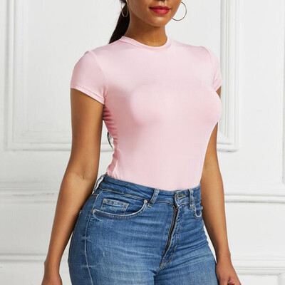 Body într-o singură bucată, cu mânecă scurtă, cu decolteu în formă de O, sexy, deschisă, de bază, pentru femei, strâns, pe corp.