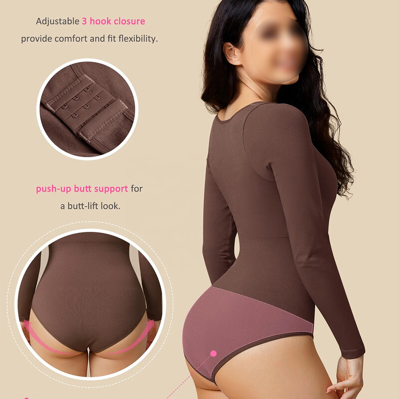 Body de damă Shapewear Tummy Control Manecă lungă Sexy Body Costum Snatched Lenjerie pentru femei Clubwear