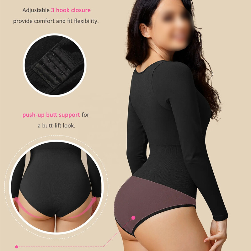 Body de damă Shapewear Tummy Control Manecă lungă Sexy Body Costum Snatched Lenjerie pentru femei Clubwear