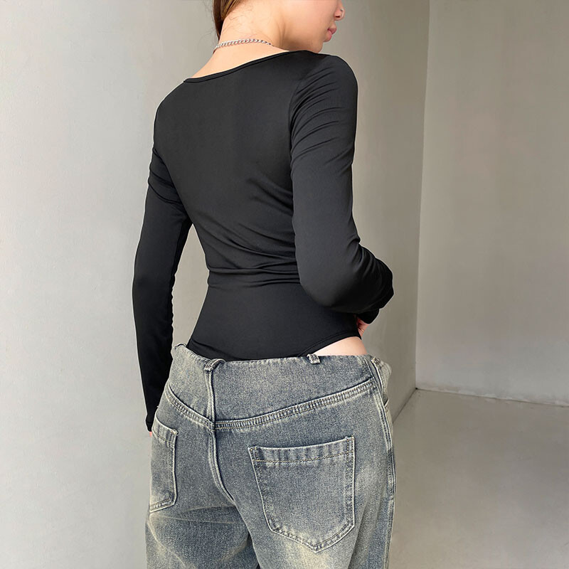 Body de toamnă pentru femei, corset negru, sexy, subțire, pliate de modă, body cu mâneci lungi, bodycon, pentru femei, elegante, tricotate