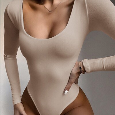 Moteriški kombinezonai Vienspalviai Slim Beach Bodycon Bodynai Drabužiai Solid Sexy Vientisai Kvadrato kaklo y2k Drabužiai ilgomis rankovėmis