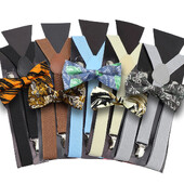 Suspenderis ziedu puķu puķītes komplekts kokvilnas vecāku un bērnu tauriņu lencēm elastīgas ādas regulējamas lencēm siksna Y-back kreklam aksesuārs