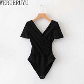 Body elegant și sexy, haine de vară pentru femei, tricou cu mânecă scurtă cu decolteu în V Topuri, alb, negru, îmbrăcăminte de stradă, salopete bodycon pentru femei