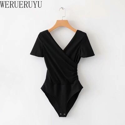Body elegant și sexy, haine de vară pentru femei, tricou cu mânecă scurtă cu decolteu în V Topuri, alb, negru, îmbrăcăminte de stradă, salopete bodycon pentru femei