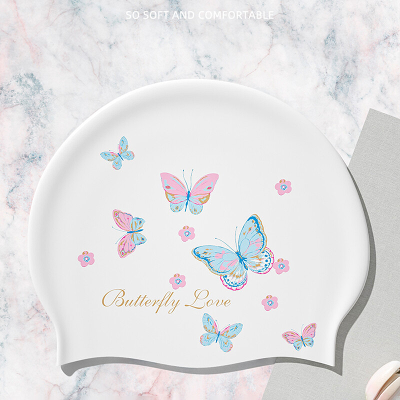 1 buc. Cască de înot unisex pentru adulți, la modă, din silicon, într-o mărime unică, cu flori de cireș și imprimeuri de fluturi, rezistentă la apă