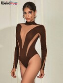 Weird Puss Mesh Patchwork Body pentru femei cu mânecă întreagă transparentă elastic Skinny Hot Girls Streetwear Midnight Sexy Wild Outfits