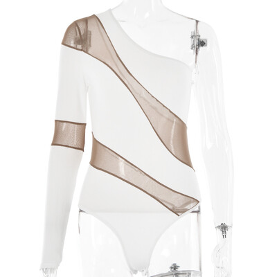 Sifreyr Body cu plasă transparentă, cu un umăr, pentru femei, mozaic, sexy, topuri de corp Y2K, cu elasticitate înaltă, pentru petrecere în club, barcel elegant