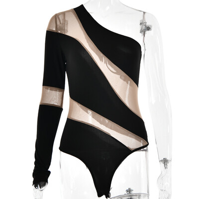 Sifreyr Body cu plasă transparentă, cu un umăr, pentru femei, mozaic, sexy, topuri de corp Y2K, cu elasticitate înaltă, pentru petrecere în club, barcel elegant