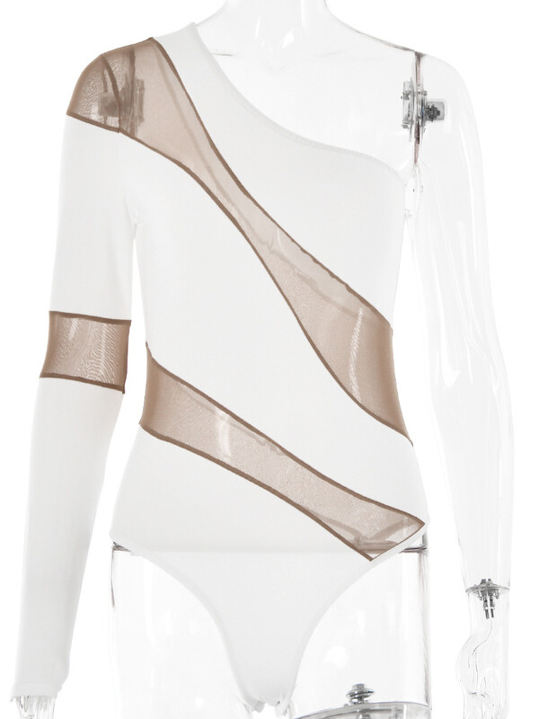 Sifreyr Body cu plasă transparentă, cu un umăr, pentru femei, mozaic, sexy, topuri de corp Y2K, cu elasticitate înaltă, pentru petrecere în club, barcel elegant