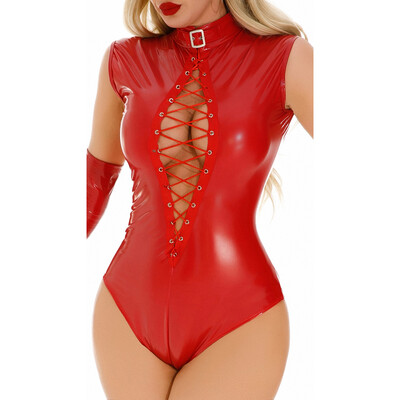 Costume de baie din PVC fără mâneci, cu aspect umed, din piele PU strălucitoare, cu crotch deschis, costum de baie, colanți, corp sexy, haine de club, topuri