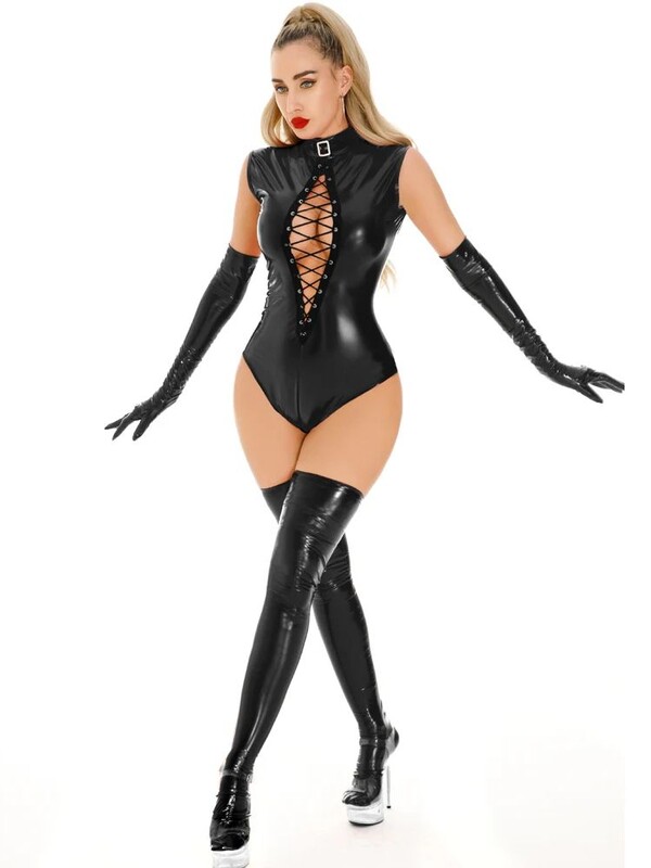 Costume de baie din PVC fără mâneci, cu aspect umed, din piele PU strălucitoare, cu crotch deschis, costum de baie, colanți, corp sexy, haine de club, topuri
