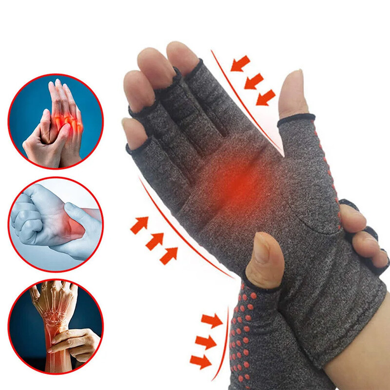 1 чифт компресионни ръкавици за артрит, без пръсти, болки в карпалния тунел, против приплъзване, лепило, точкови ръкавици за карпален тунел, ревматоидни/сухожилия