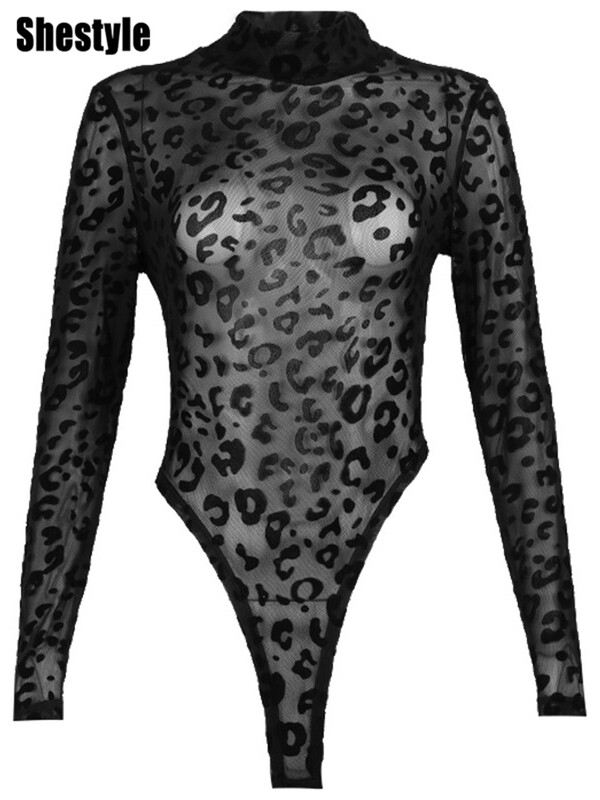 Shestyle Leoparda sieta caurspīdīgi bodiji sievietēm, melns, kakls, savvaļas dzīvnieku apdruka, elastīga seksīga punktveida ķermenis ar augstu vidukli 2022