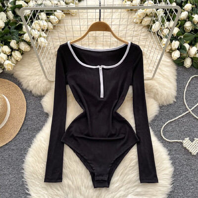 Body sexy la modă, cu mânecă lungă, cu decolteu în formă de O, cu fermoar subțire, de bază, dulciuri calde, femei gotice, haine de stradă, salopete de modă Ins