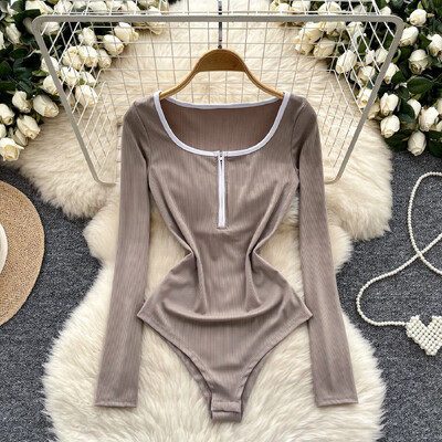 Body sexy la modă, cu mânecă lungă, cu decolteu în formă de O, cu fermoar subțire, de bază, dulciuri calde, femei gotice, haine de stradă, salopete de modă Ins