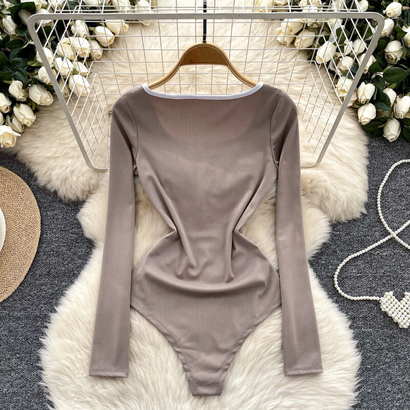 Body sexy la modă, cu mânecă lungă, cu decolteu în formă de O, cu fermoar subțire, de bază, dulciuri calde, femei gotice, haine de stradă, salopete de modă Ins