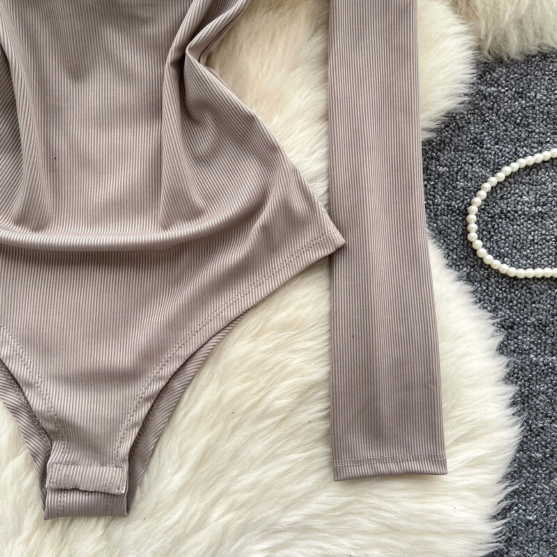 Body sexy la modă, cu mânecă lungă, cu decolteu în formă de O, cu fermoar subțire, de bază, dulciuri calde, femei gotice, haine de stradă, salopete de modă Ins